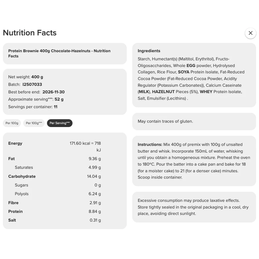 Protein Choc Hazelnut Protein Brownie Mix (400g - 11 servings) - Image 3
